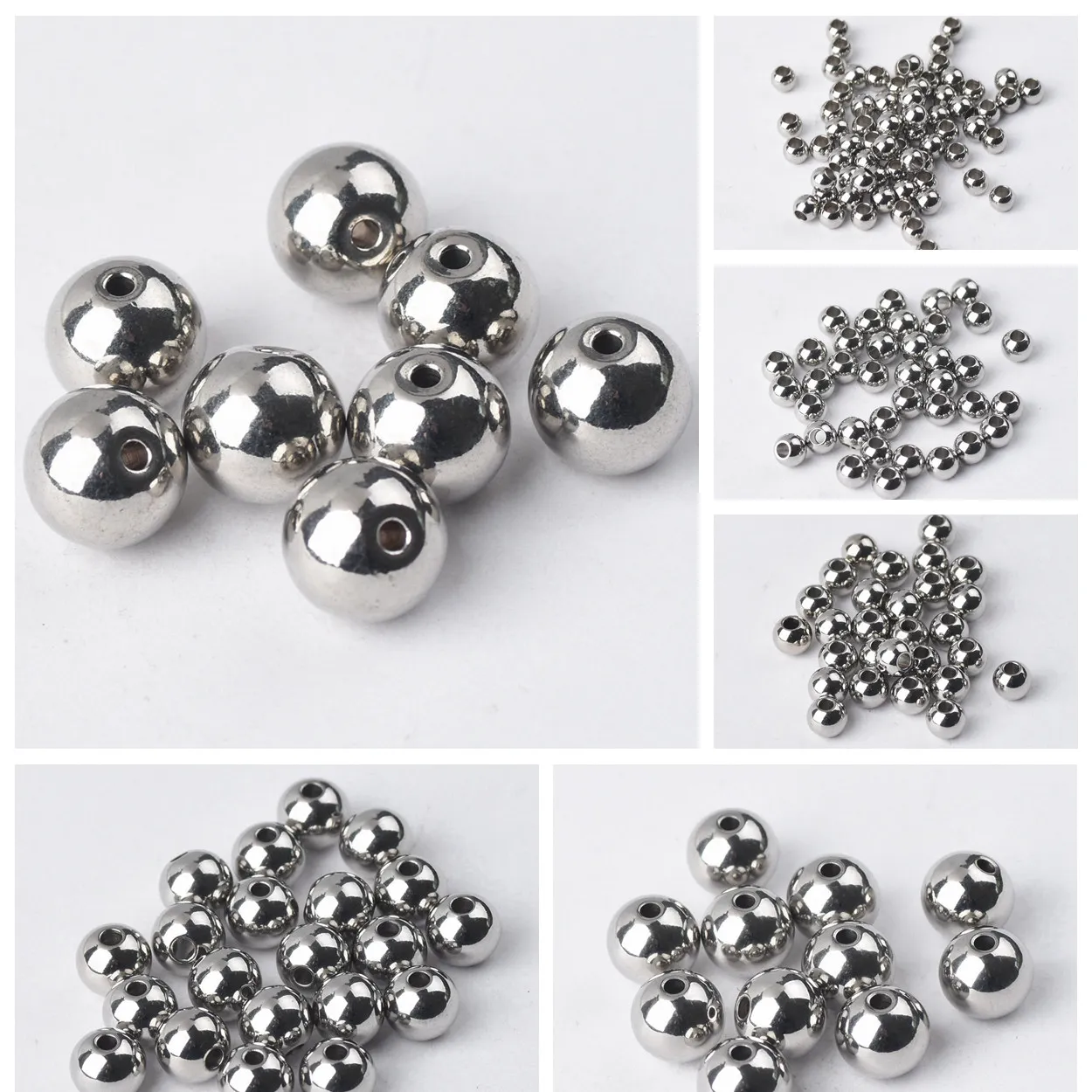 Silver Color Round Solid Stainless Steel Metal 4mm 5mm 6mm 8mm 10mm 12mm Loose Spacer Crafts Beads for Jewelry Making DIY