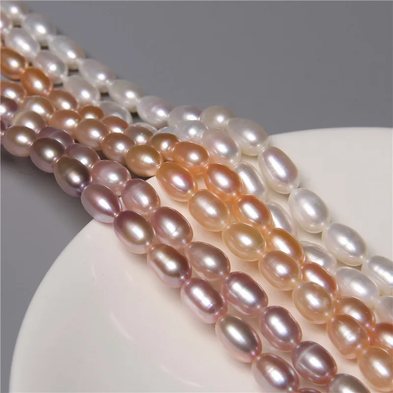 

7-8mm Natural Freshwater Cultured White Purple Pearls Beads Oval Rice Shape 100% Natural Loose Pearl Bead for Jewelry Making DIY