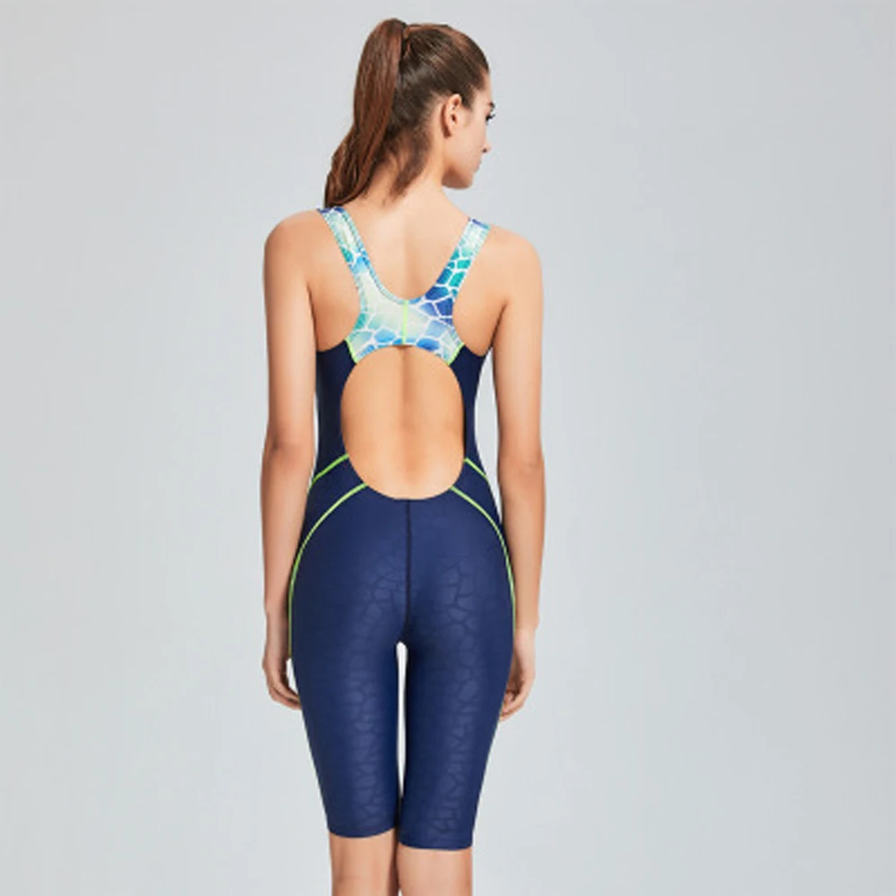 2020 New Quick Dry Swimwear Professional Knee Length Swimsuit Women One Piece Sport Bathing Suit Rash Guard Surf Swimming Suit