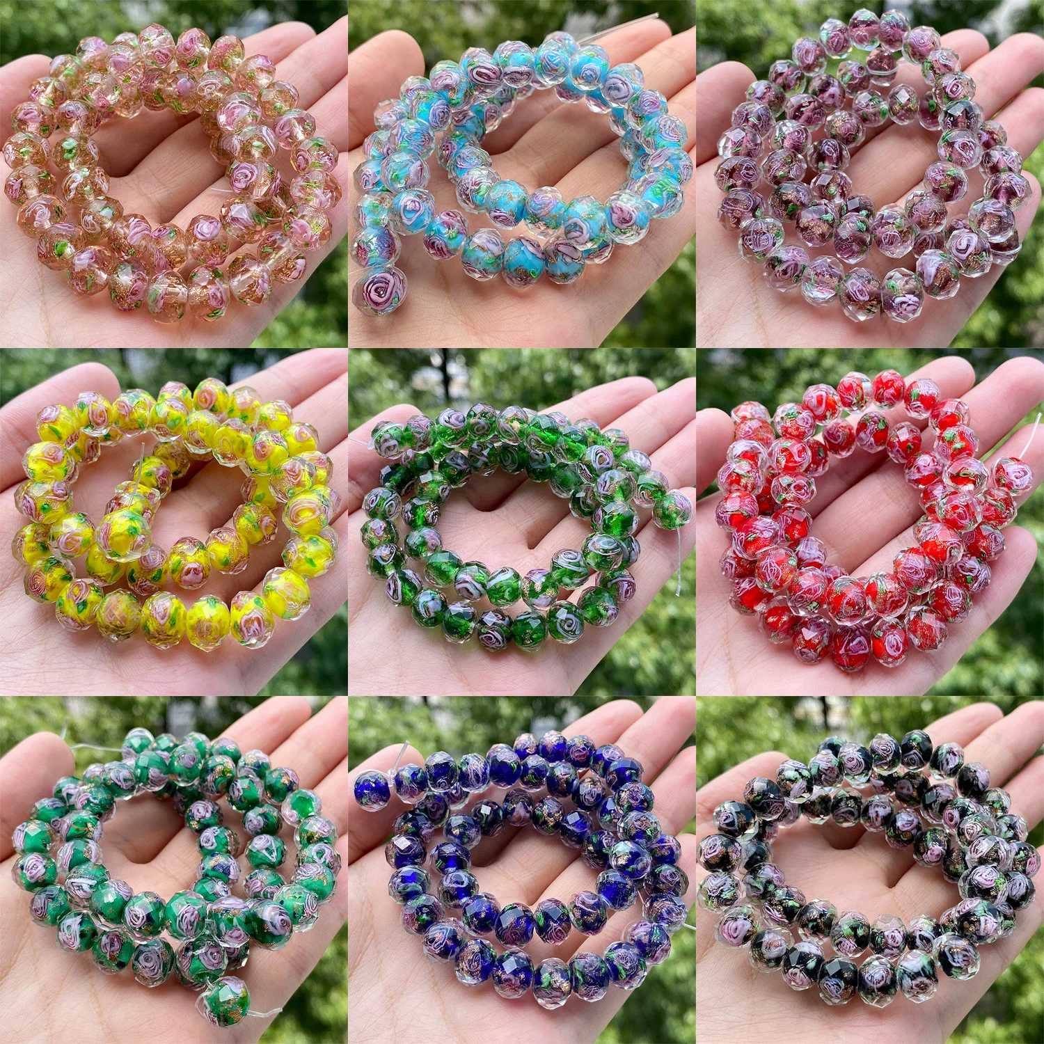 10mm Murano przezroczyste kolorowe szkło Lampwork koralik Faceted Rondelle kwiat szklany koralik do tworzenia biżuterii Diy bransoletka naszyjnik