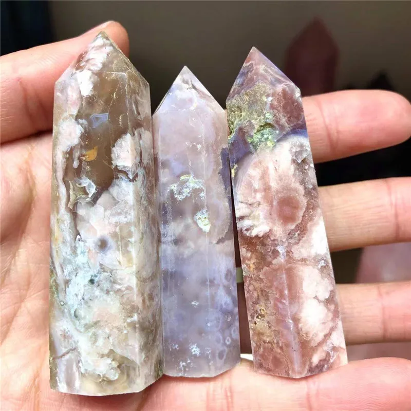 

3pcs Natural Cherry Agate Quartz Crystals Obelisk Wand Point Reiki Stone And Crystals Home Decoration