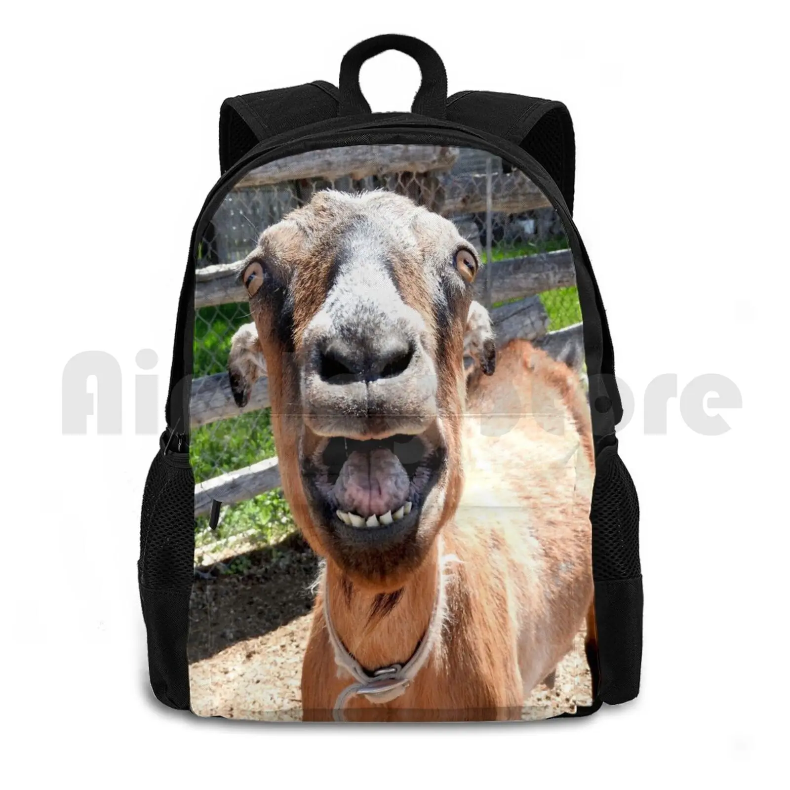 Smiling Goat , Yelling Goat , Funny Goat Outdoor Hiking Backpack Waterproof Camping Travel Smiling Goat Yelling Goat Funny Goat