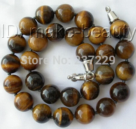 

stunning big 14mm round yellow crude Tiger Eye beads necklace