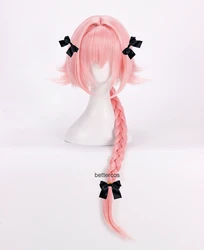 Game Fate Apocryph Astolfo Cosplay Wig 75cm Pink Heat Resistant Synthetic Wig + Wig Cap + 3 Black Bowknots