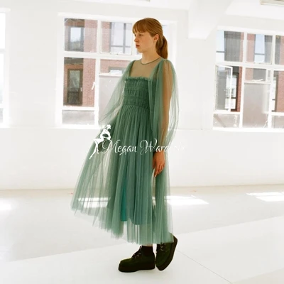 

Fashion Green See Thru Long Dresses For Women Ankle Length Draped Full Sleeves Celebrity Formal Dress vestido Custom Made