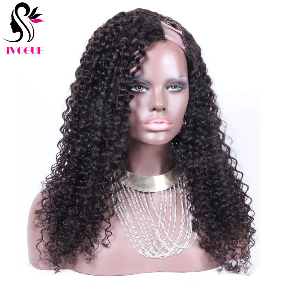 

Kinky Curly Glueless U Part Wig Jerry Curl Human Hair Wig 150% Density Brazilian Remy Hair Wig Middle Left Right Upart 1"x4“