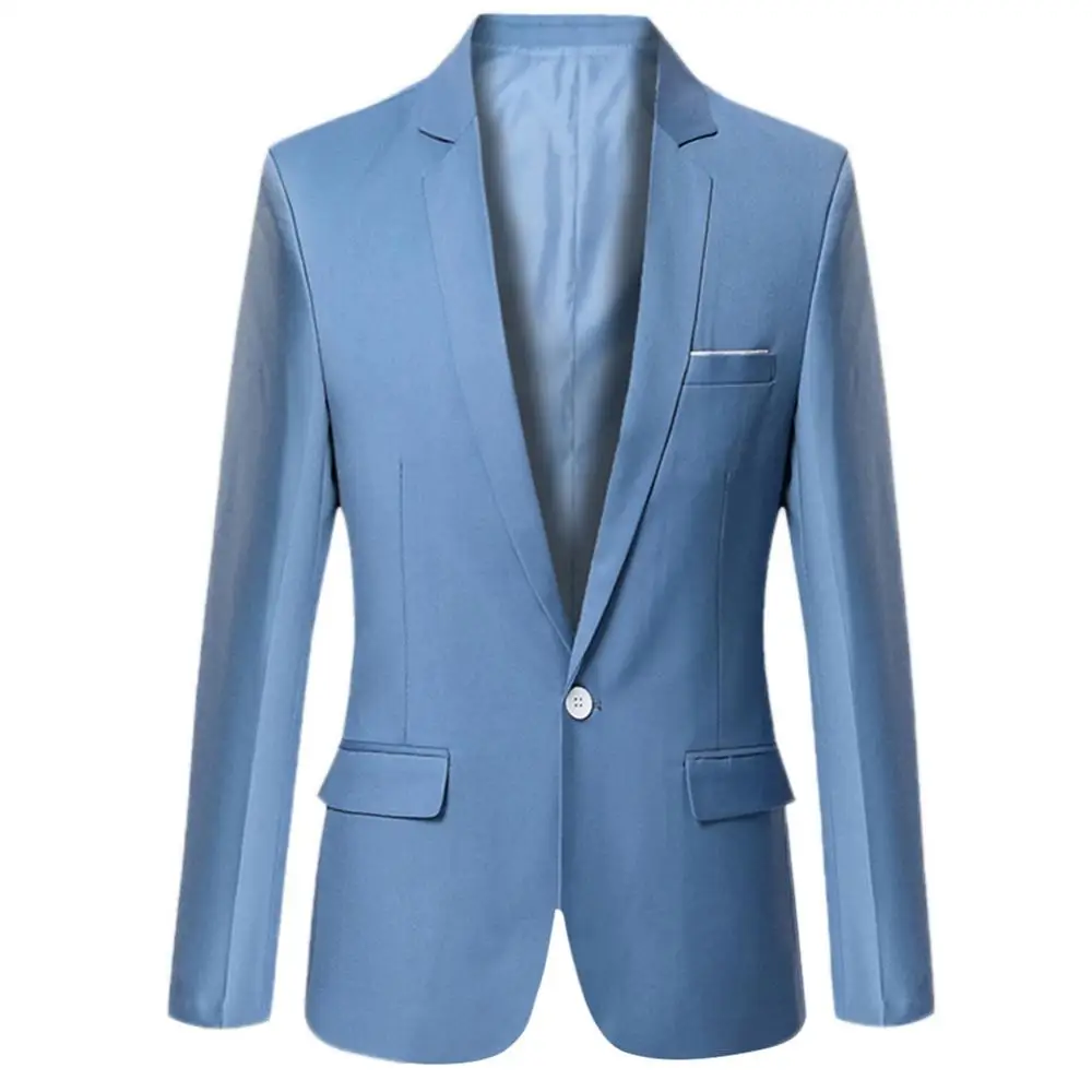 50% quente blazer masculino cor sólida manga longa lapela magro ajuste festa de negócios jaqueta masculina blazer