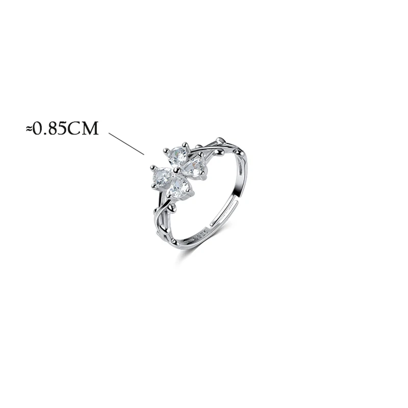 Adjustable Silver Rings 925 Sterling On Fingers Four-Leaf Flower Vine Women Clover Sweet Zircon Female Girlfriend Gift J8572