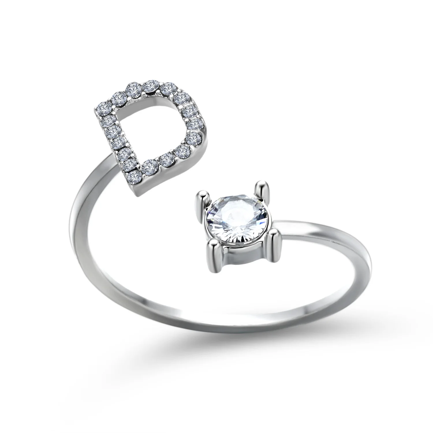 Kreative A-Z Alphabet 26 Brief Ringe Personlity Initial Name Offene Ringe Silber Farbe Strass Finger Ring Partei Schmuck Geschenk – Detail 5