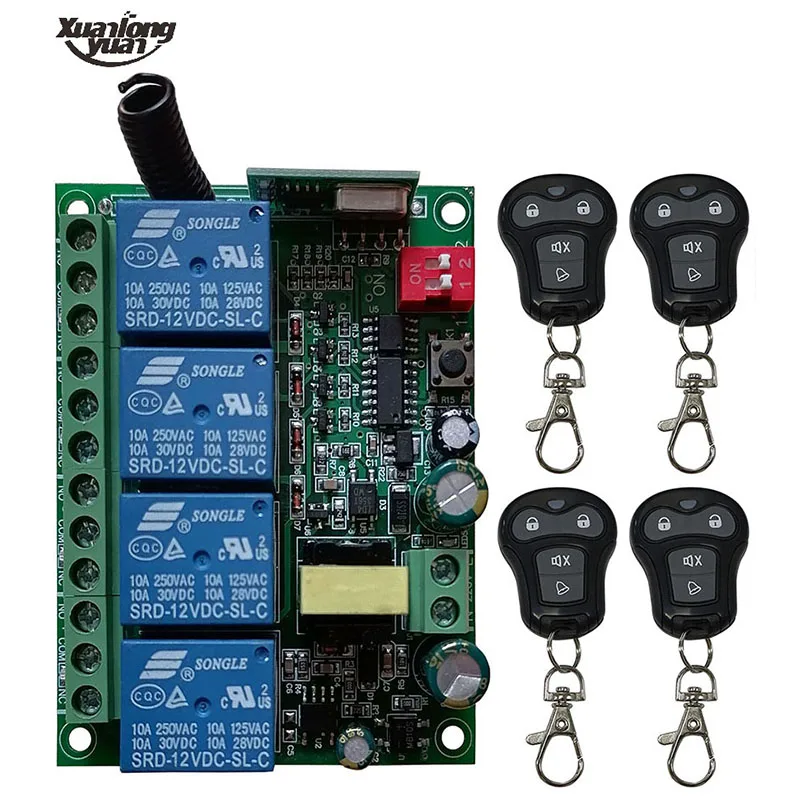범용 무선 리모컨 릴레이 리시버 모듈 RF 스위치, 게이트 차고 오프너용, AC 110V, 220V, 230V, 4CH, 4 CH, 10A, 433 MHZ