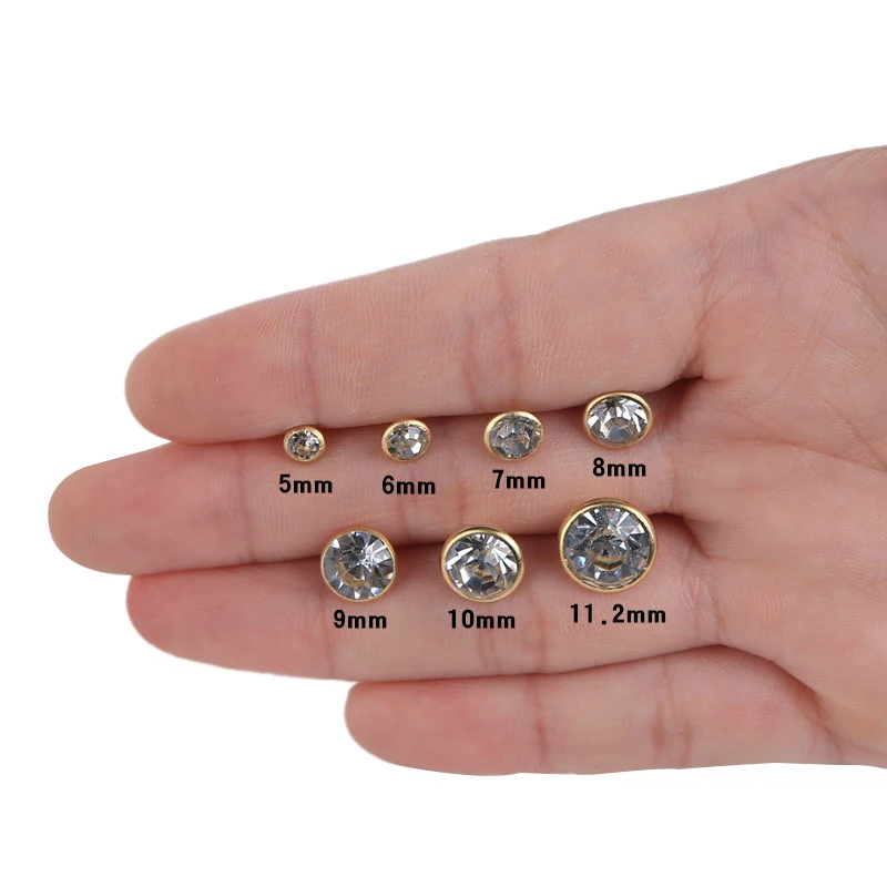 100Pcs 5-12mm Copper Gold Bottom Rivet Rhinestone Silver Edge Rivet auger Clothing Belt Shoes Bags Jewelry Accessories Materials