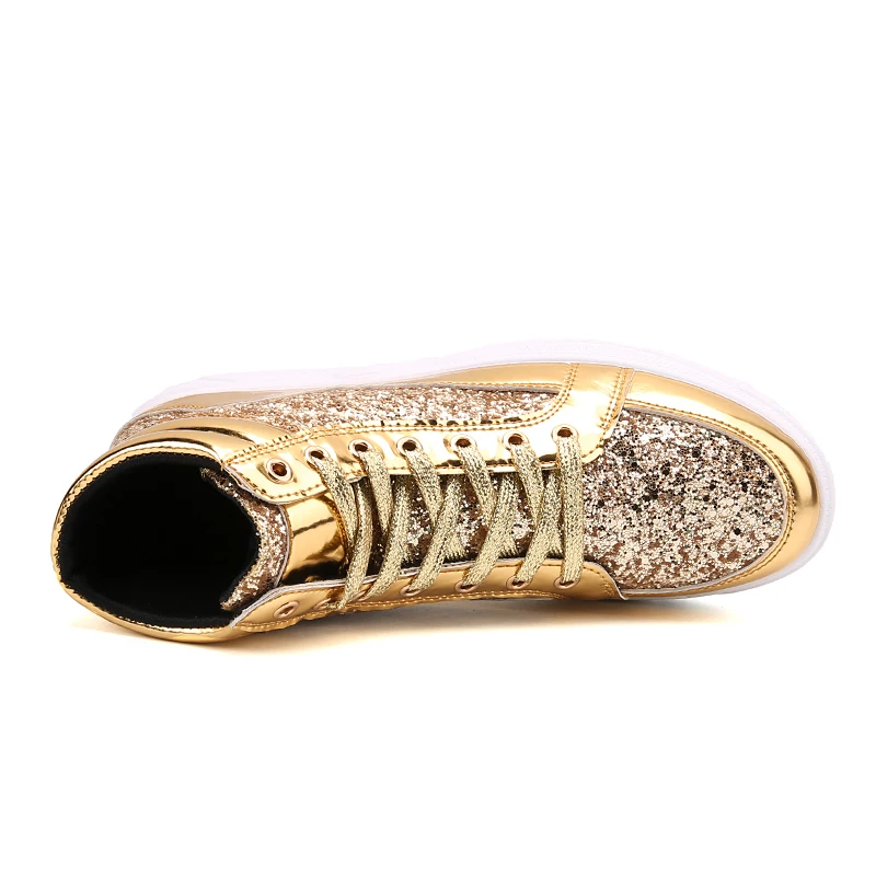 High Top Sneakers 2024 Cool Men Shoes Gold Glitter Fashion Sneakers Lace Up Platform Flats Gold Shoes Man Sequins Men\'s Trainers