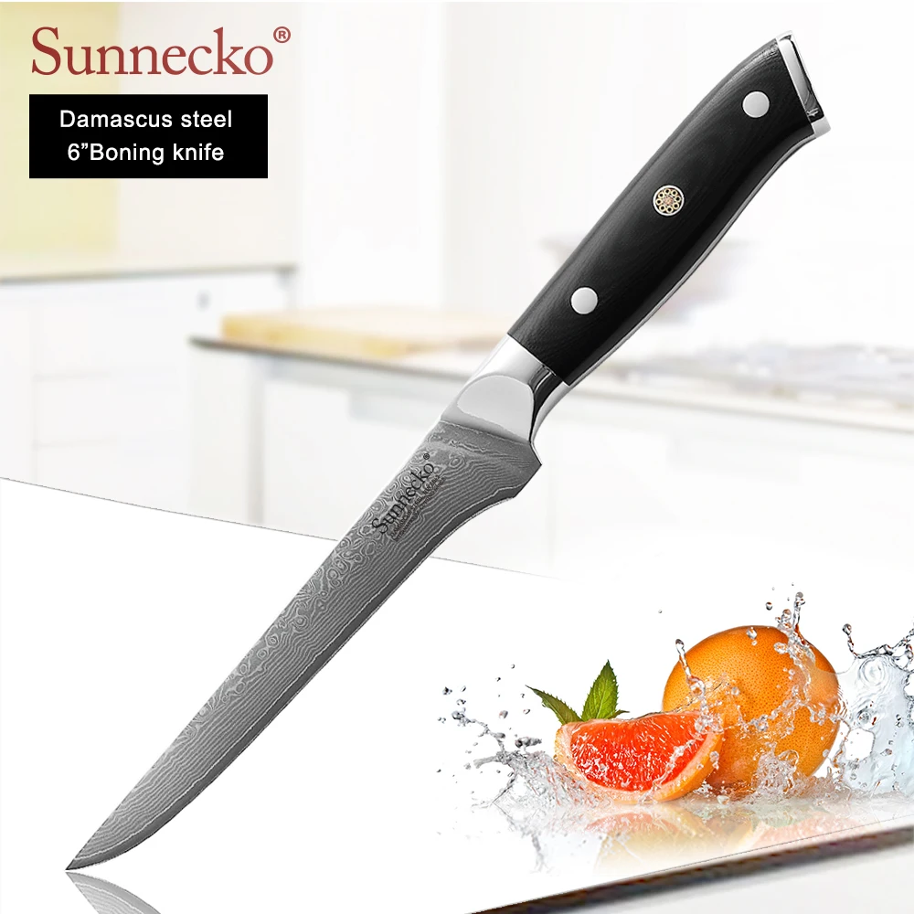 

SUNNECKO Fishing Fillet Boning Knife VG10 Damascus steel Blade Slicing Splitting Meat Salmon Ham Slicer G10 Handle Kitchen Tools