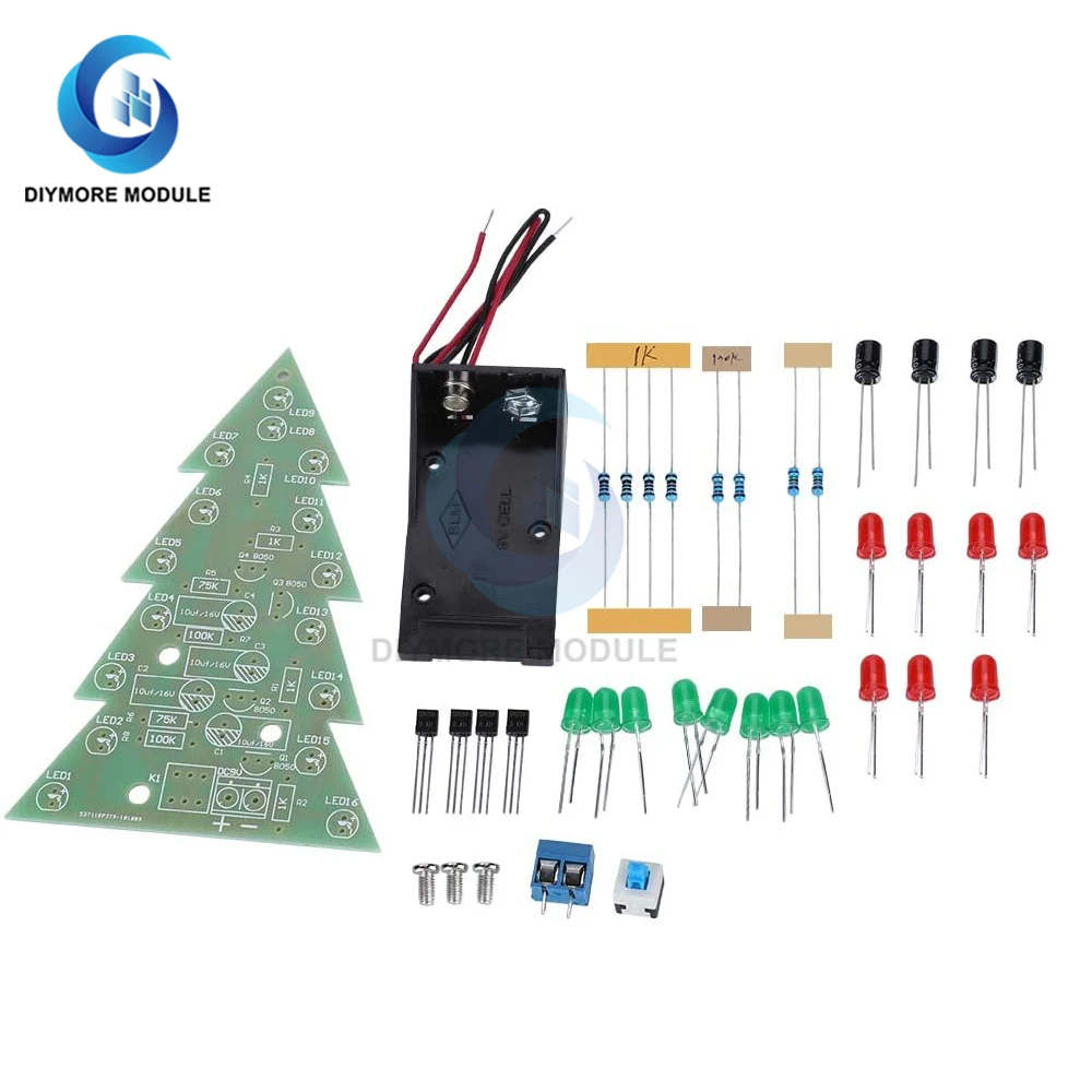 Diy Kit Electronic PCB Board Module Trees LED Circuit Red Green Flash Light Electronic Suit