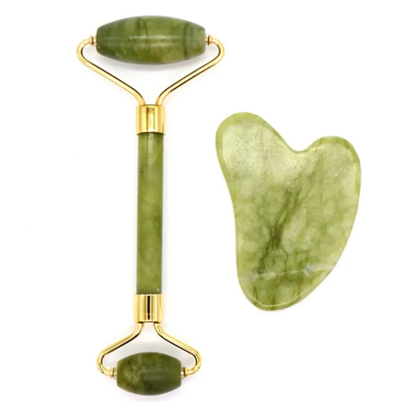 Facial Massage Roller Guasha Board Double Heads Natural Jade Stone Face Lift Body Skin Relaxation Slimming Beauty Neck Thin Lift