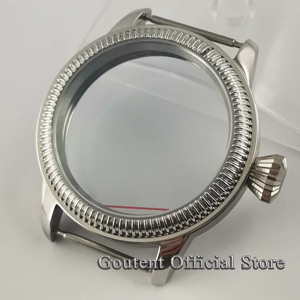 Goutent Sterile 44mm hand-winding Watch Case Glass Caseback ETA 6497 6498 Seagull ST36 Case Watch Parts