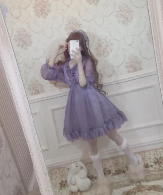 Kawaii mädchen gothic lolita op loli cosplay Süße prinzessin lolita kleid vintage spitze rüschen puff sleeve viktorianischen kleid