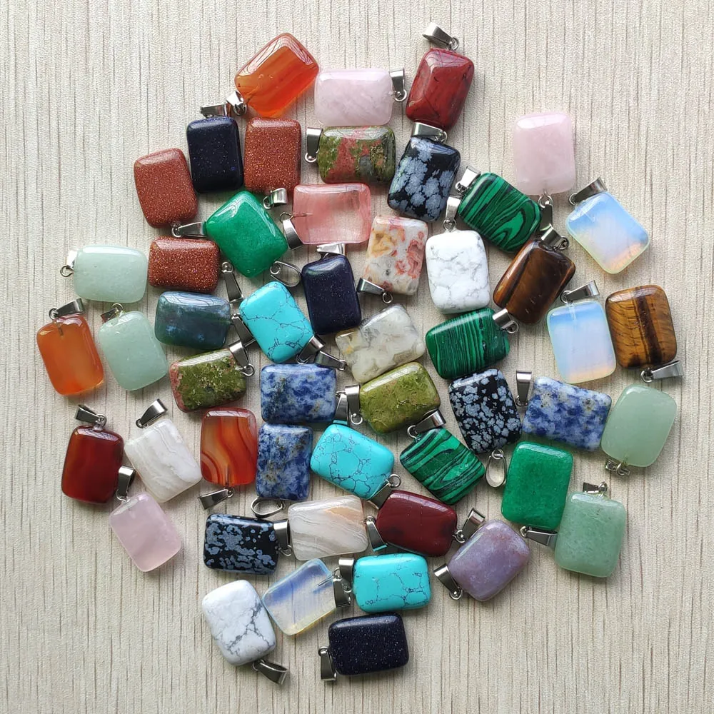 

Fashion assorted natural stone rectangle shape charms Pendants for jewelry accessories marking 50 pieces Wholesale free shipping