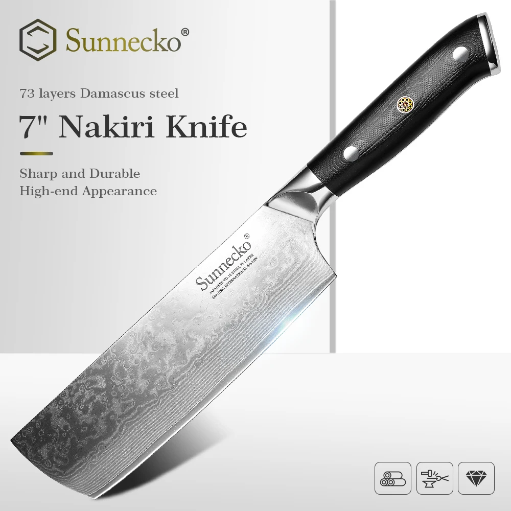 

SUNNECKO 7'' Nakiri Cleaver Chopping Knife Damascus Steel VG10 Sharp Blade Meat Fish Splitting Butcher Chopper Cutting Gift Box