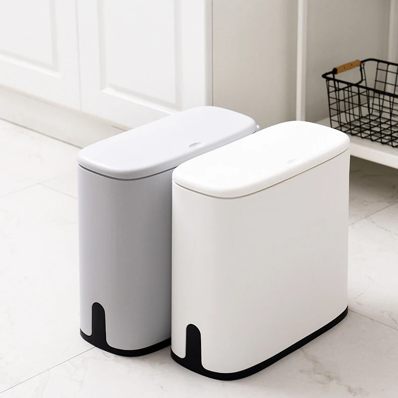 Nordic Trash Can Oval Bathroom Waste Bin Plastic Garbage Bucket Kitchen Toilet Bedroom Office Trash Bin with Garbage Bag Holder