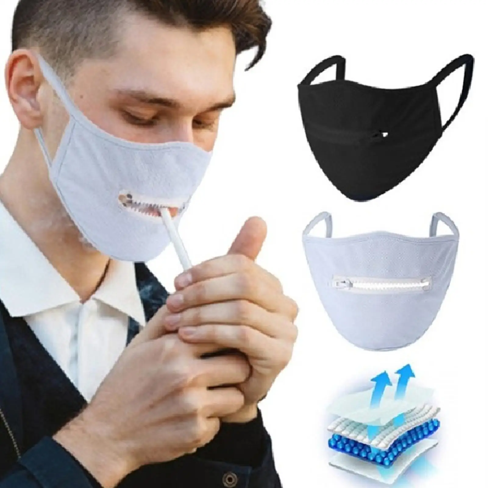 Unisex Anti-UV Cotton Masks Zipper Design Dust-Proof Anti-Haze Outdoor Cycling Face Cover Print Adult Women Men Face Mask Zip