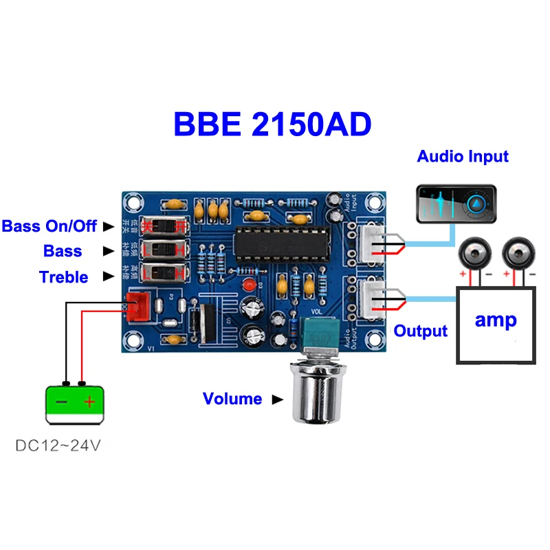 BBE 2150AD Preamp tone Board Audio treble bass adjustment equalizer Pre amplifier Tone Control Preamplifier DC 12-24V