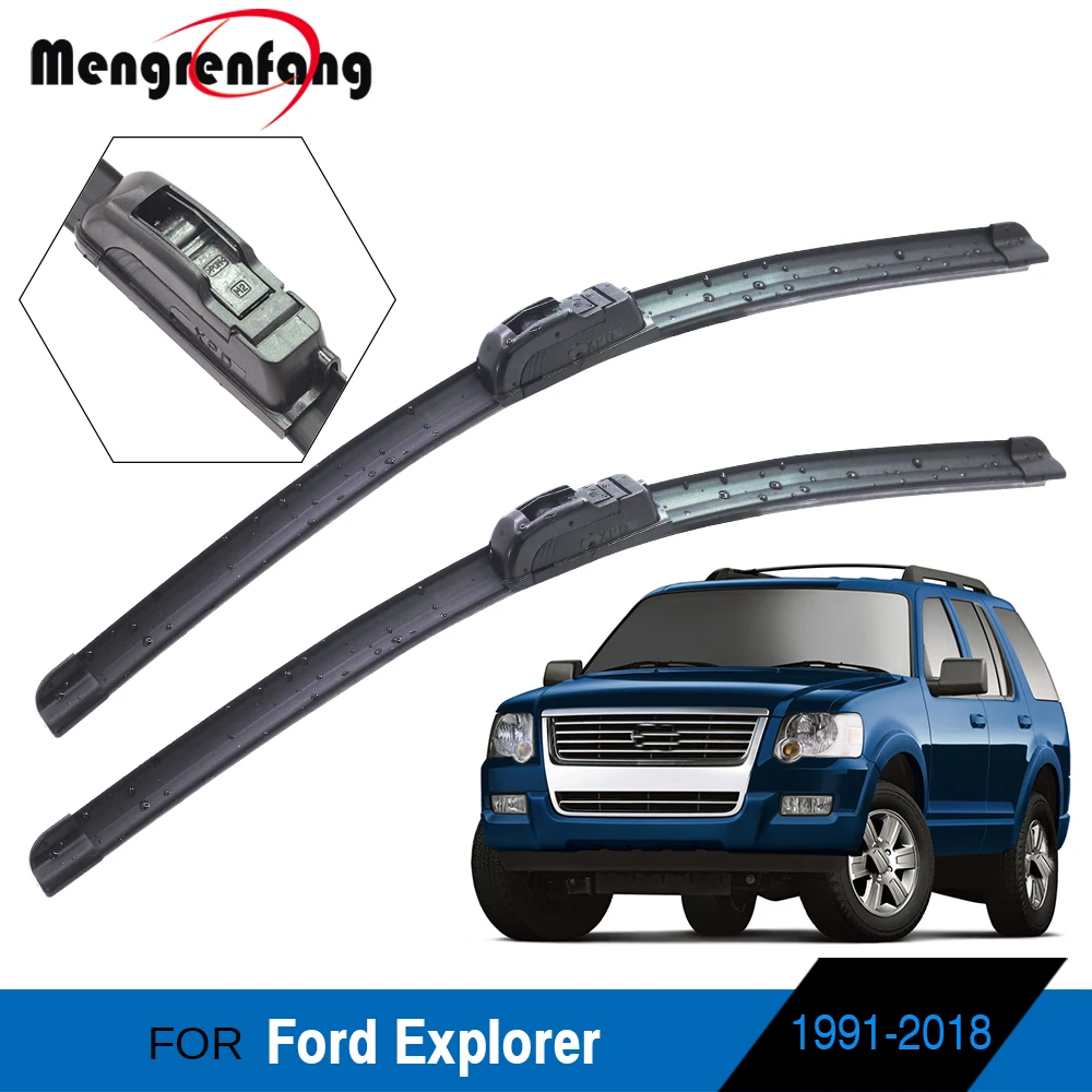 

For Ford Explorer 1991-2018 Car Front Windscreen Wiper Blades Soft Rubber Windshield Wiper J Hook & Pinch Tab Arms