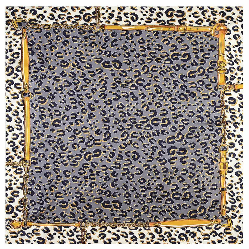 POBING Twill Silk Scarf Women Leopard Print Square Scarves Large Bandana Luxury Kerchief Hijab Female Head Scarf Foulard 130CM