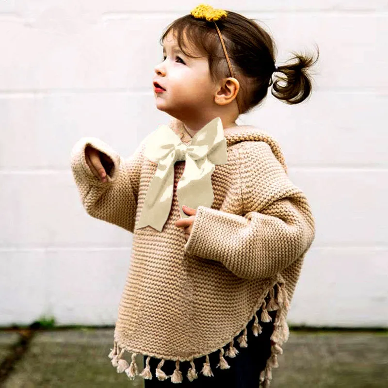 

Baby Girls Knitted Sweaters Cape Autumn Hooded Children Knitted Cardigans Fringe Toddler Kids Coats Winter Warm Infant Clothes