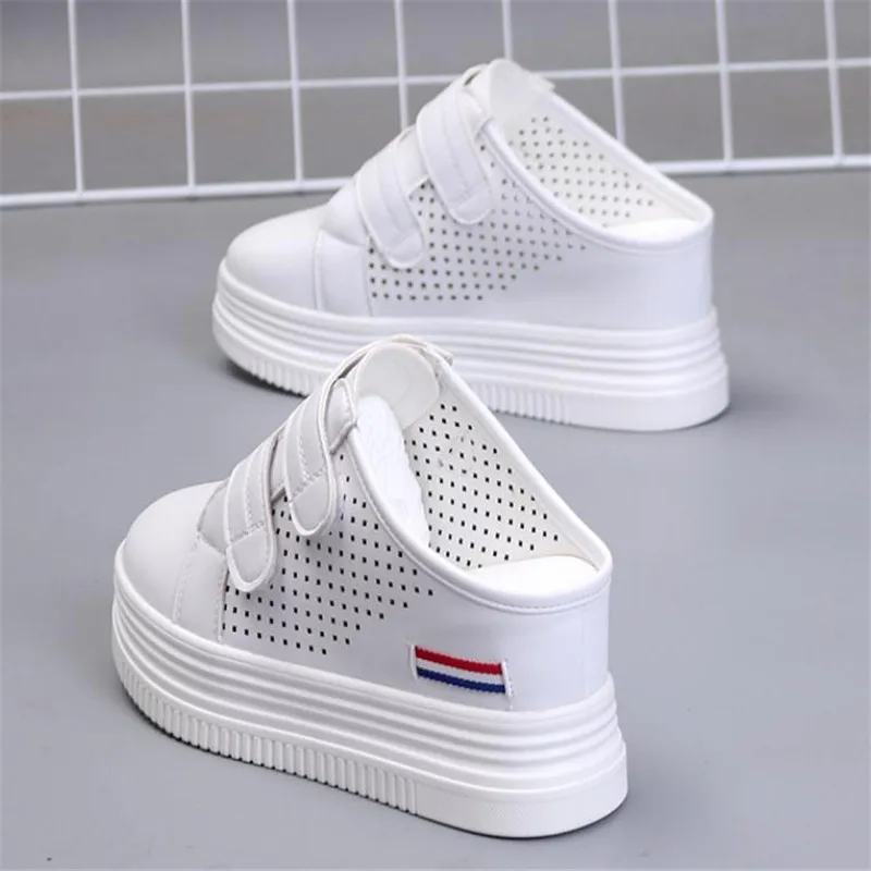 Summer White Korean Version of The Thick-soled Women\'s Vulcanized Shoes Fashion Mesh Breathable Non-slip Baotou Slippers