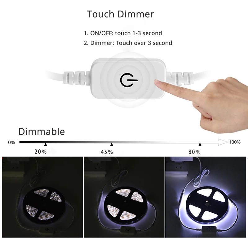 6mm Flexible LED Neon Strip Light With Power Adapter Touch Dimmer Hand Sweep PIR Motion Sensor Switch Set