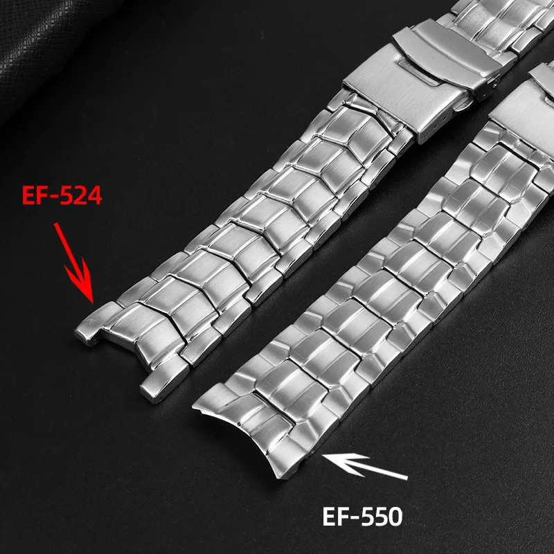 For Casio EF-550 EF-524 Stainless Steel Watchband 22mm Silver Strap Deployment Buckle Bracelet Metal Belt Men\'s Watch Chain