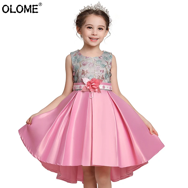 

OLOME Girls Formal Dress Fashion Bridesmaid Costume Lolita Pink Clothing 2-7 Years Kid Sumer Skirts Birthday Ball Garments