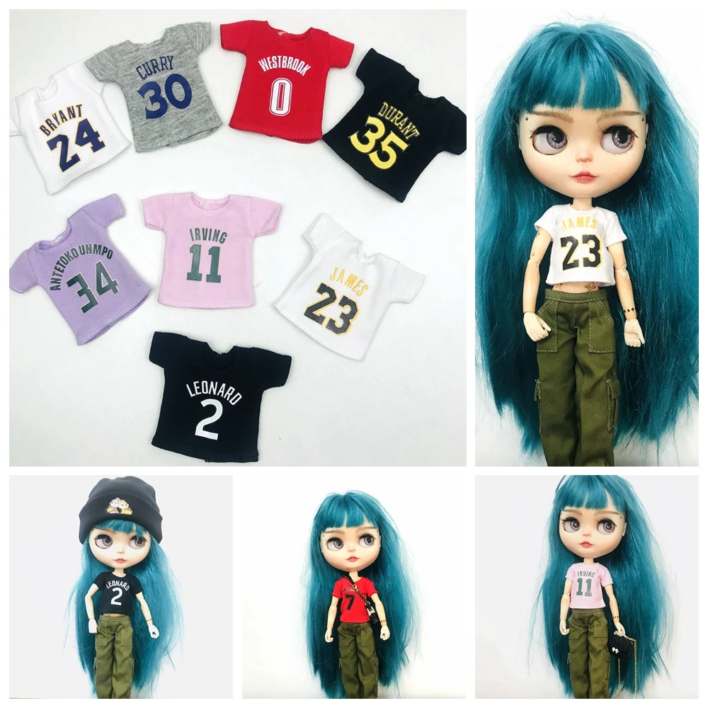 1PCS Cool Blyth Short T-shirt Sport Tops Uniform Numbers Clothes for licca momoko kurhn 1/6 Dolls Accessories