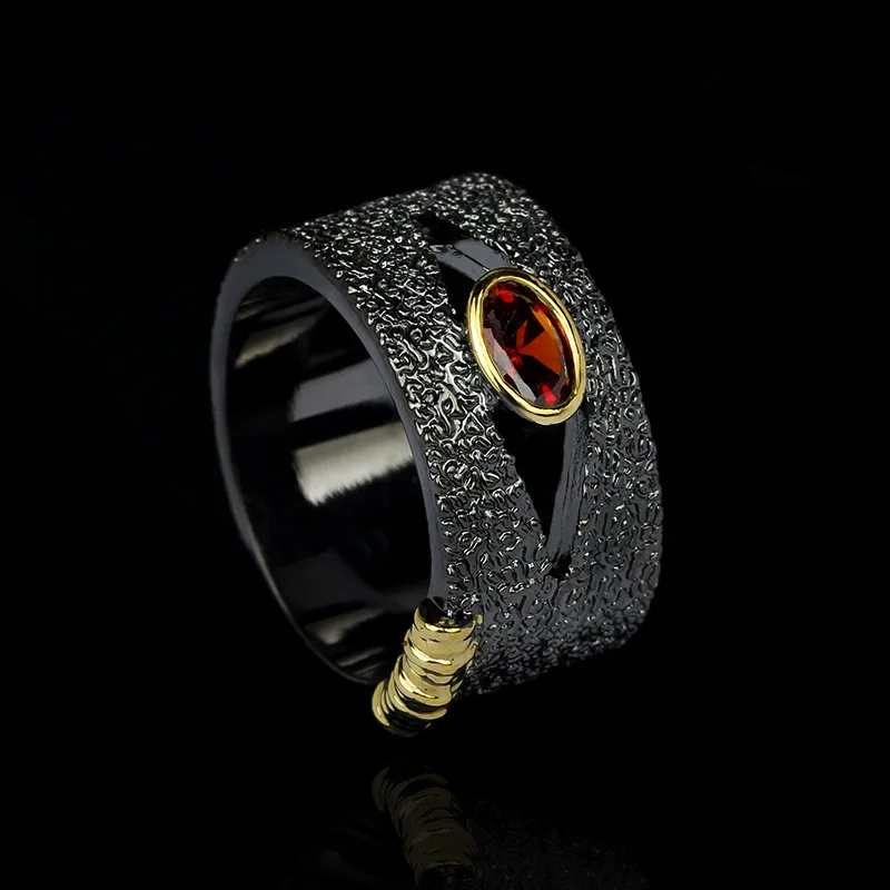 2021 Exquisite Fashion Horse Eye czerwona cyrkonia pierścionek z czarnego złota dla pań imprezowa, koktajlowa biżuteria prezent — zdjęcie 3