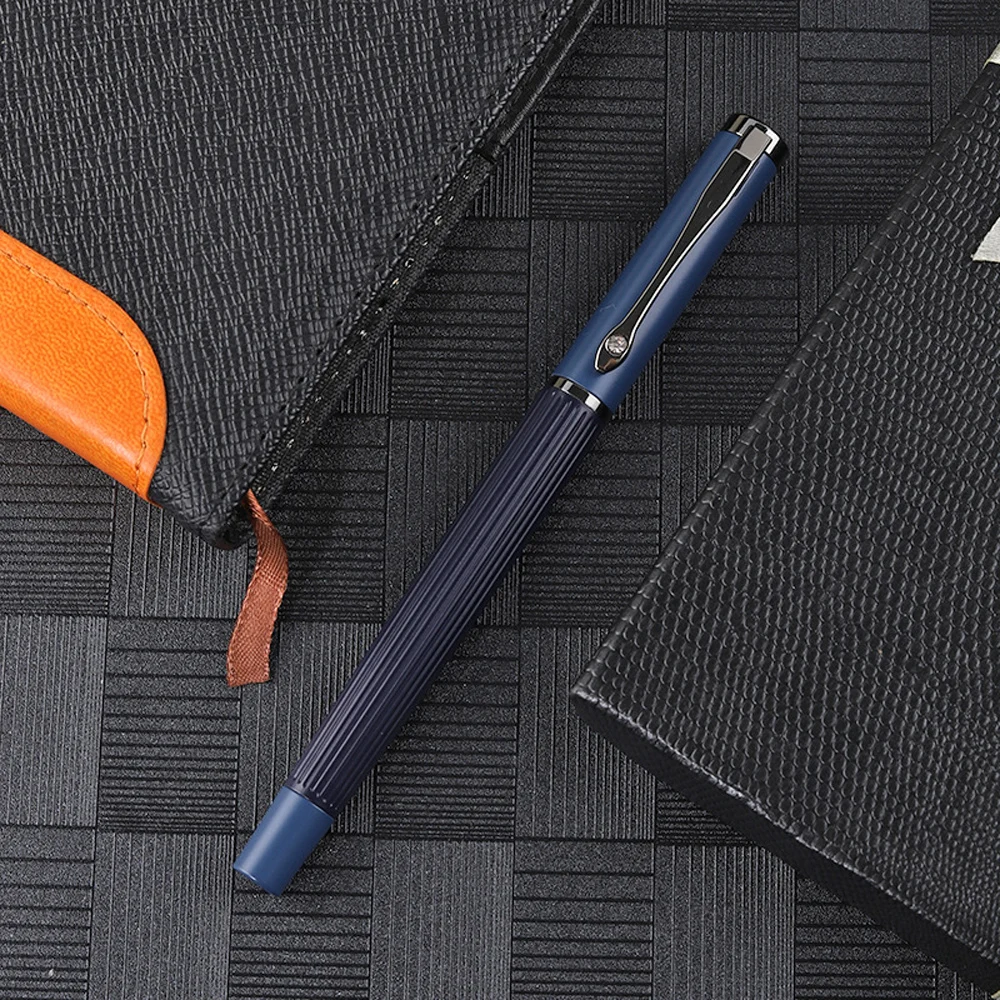 1Pcs High Quality Posture Correction Metal Fountain Pen Frosted Yellow Stripe Gun Grey Stationery Pen School Supplies Ink Pens