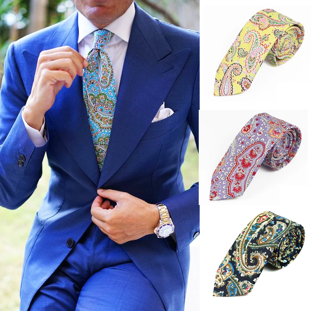 

New Cashew Ties For Men Cotton Print Slim Men Necktie Suits Mens Neck Tie For Business Cravats Paisley Groom Neckties