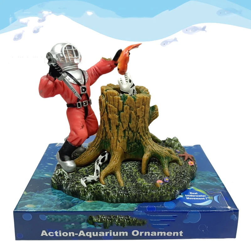 WinAqum Undersea Decoration DIVER WITH EEL Decor for Aquarium Fish Tank WJ01 Ornament