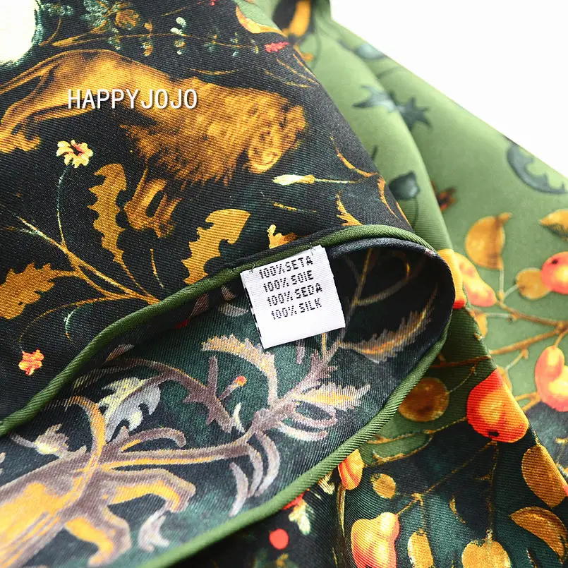 Sciarpa di seta di lusso verde militare da donna stampata uccello Sciarpe in twill di seta reale al 100% avvolgere foulard scialle 90 cm bandana quadrata regalo da donna