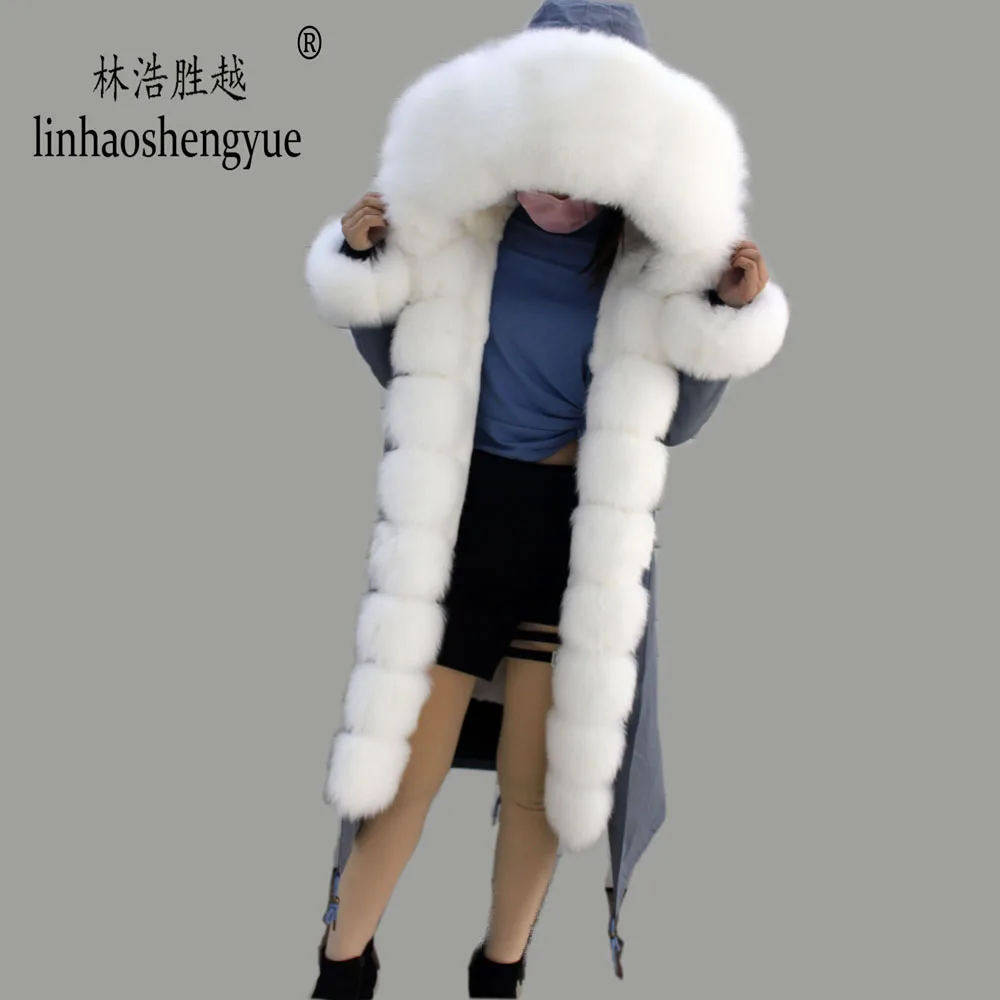 Linhaoshengyue Mùa Đông Nữ Khoác Ngoài Dày Parkas Tự Nhiên Thật Cáo Cổ Lông Áo Khoác Thỏ Lót