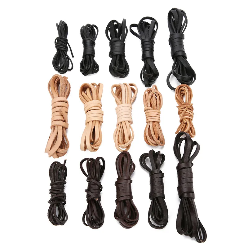 2meter Width 2 3 4 6 8mm Black Brown Genuine Flat Leather Cord Thread Rope For Necklace Bracelet Findings Diy Jewelry Supplies