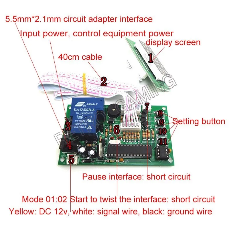 JY 15B Timer Control Board Power Supply Zero Delay Count Timing Circuit Conroller with 40cm White Lead for Multi Coin Acceptor