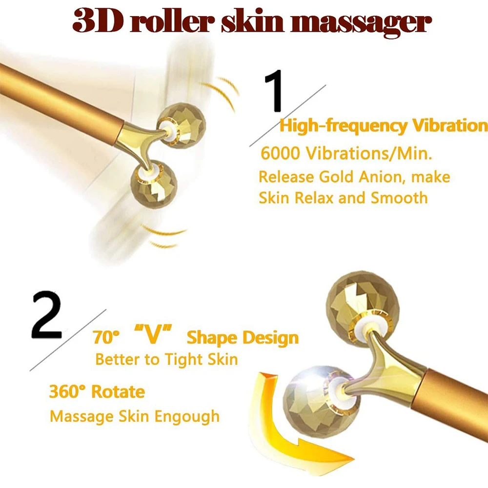 3-IN-1 Face Massager Bar 24k Golden Pulse Beauty Facial Care Set Instant Face Lift Anti-Wrinkles Electric Skincare Face Roller