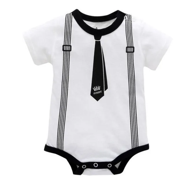 Baby Boy Gentlemen Rompers Bow Tie 0-12M Infant Kids Jumpsuit Black White Gray Tie Print Formal Newborn Short Sleeve Clothes