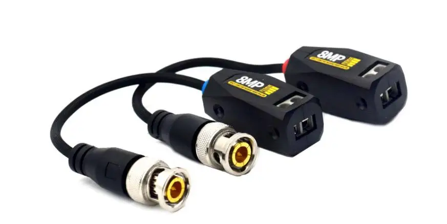 Conector Balun de vídeo pasivo HD de 8MP, transmisión de un solo canal, señal de vídeo Cctv para Cable trenzado AHD/CVI/TVI, 1 par