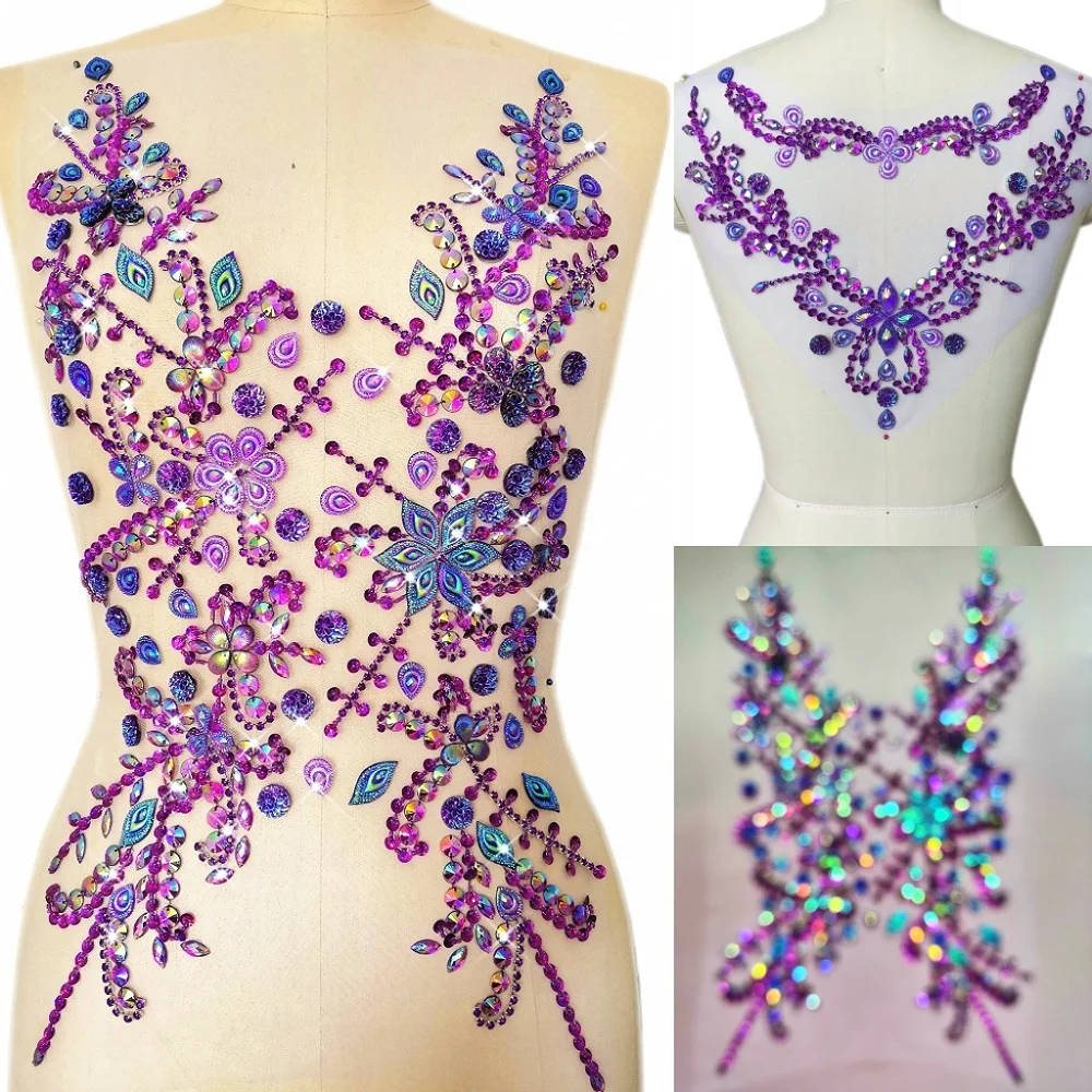 Delicate Hand Custom Made Beaded Bodice Design Sew on Rhinestones Crystals Appliques For Clothing Wedding Patches Dress Costumes