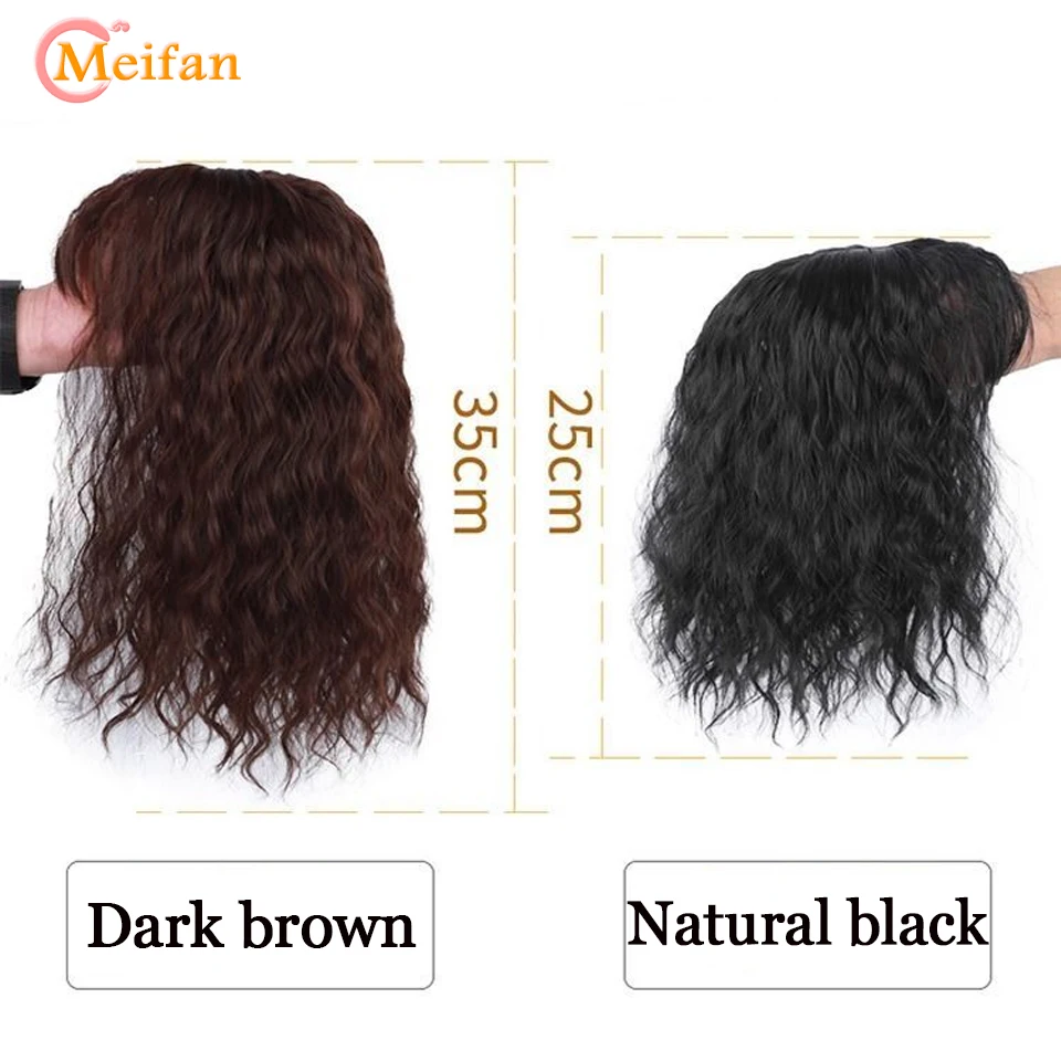 MEIFAN Synthetic Natural Curly Topper Hairpiece with Bang Closures Hair Clip in Hair Extensions Increase Hair Volume for Women