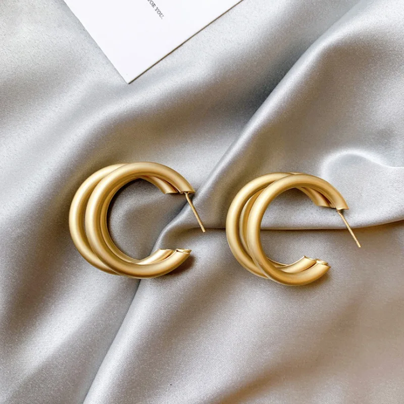 BLIJERY Fashion Matte Gold Color Multilayer Hoop Earrings For Women Brincos Statement Earrings Hoops Punk Jewelry Gift