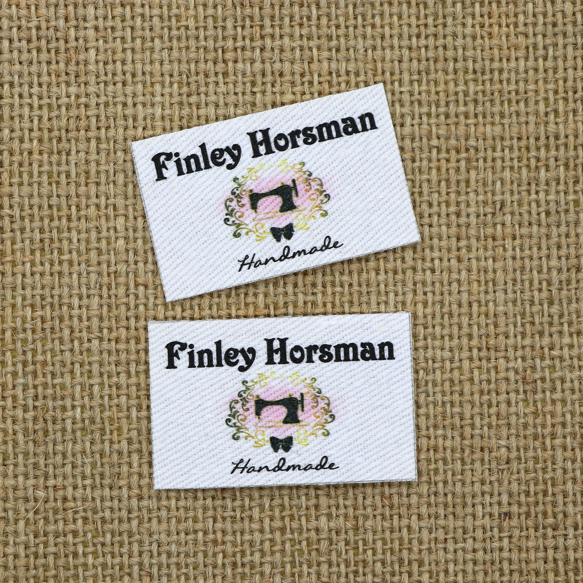 60pieces Custom Iron Labels, Logo or Text, Custom Design, iron on,  Organic Cotton Fabric Name Label，Sewing machine (YT191)