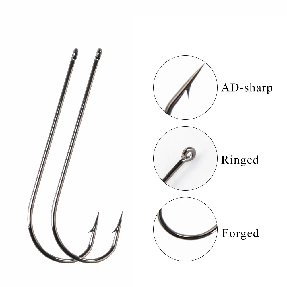 FTK Long Shank Carp Fishing Hook High Carbon Steel Baithook Black Chrome Ringed Marine Sharp Barbed Hook for Fishing Accessories